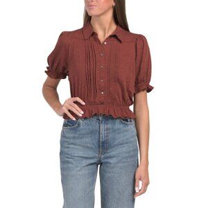 GOLDIE TEE Mahogany Pima Cotton Short Sleeve Pintuck Shirt